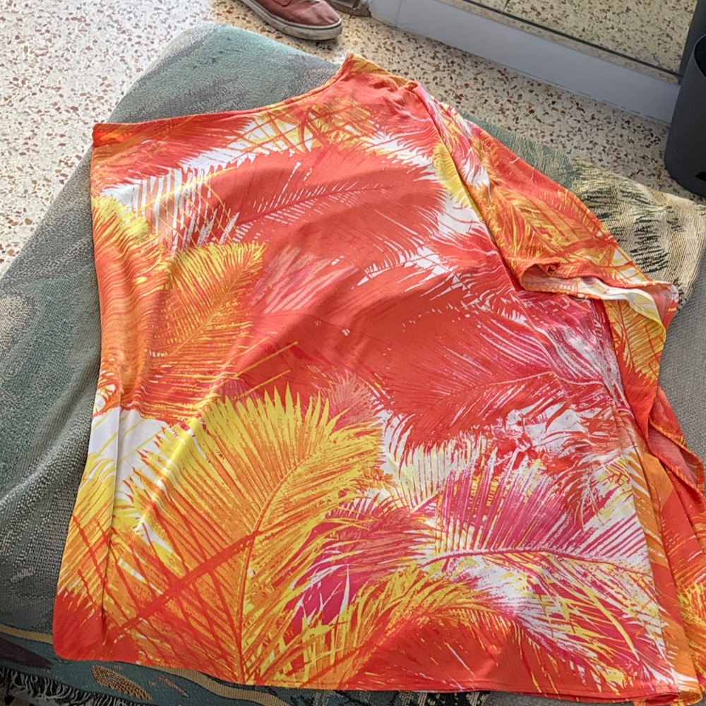 Tori Richard Tropical Asymmetrical Dress in Orange and Yellow